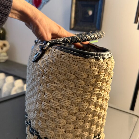 Brighton natural woven bag with black leather twisted handles. - Picture 3 of 15